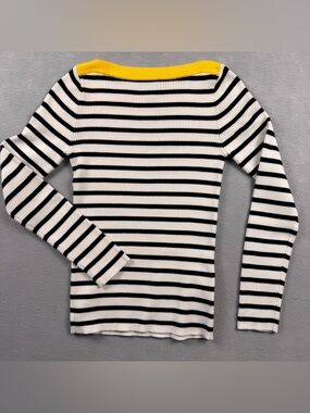 Lauren Ralph Lauren Blue White Yellow Sweater Boatneck Nautical Womens PS